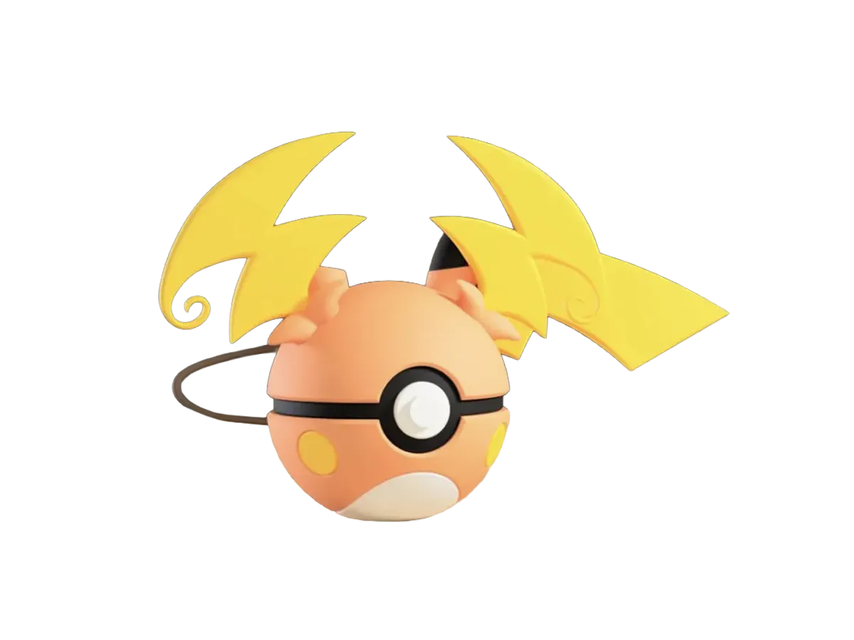 Raichu custom Poké Ball, 3D printed collectible — Alternate Pose